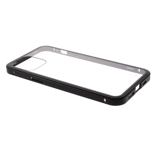 Magnetisk Metal skal med Härdat Glas till iPhone 12 & 12 Pro - Svart
