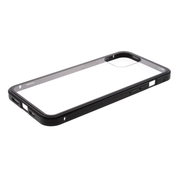 Magnetisk Metal skal med Härdat Glas till iPhone 12 & 12 Pro - Svart