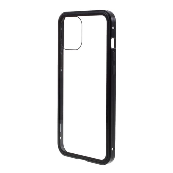 Magnetisk Metal skal med Härdat Glas till iPhone 12 & 12 Pro - Svart