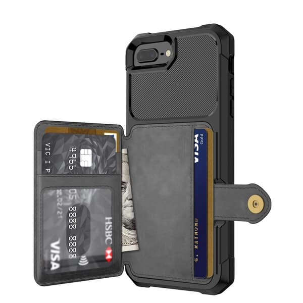 Kickstand Läder Coated Mobilskal iPhone 8 Plus - Svart