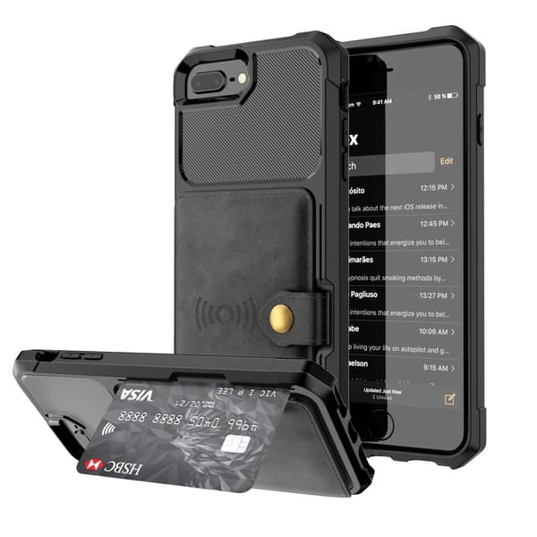 Kickstand Läder Coated Mobilskal iPhone 8 Plus - Svart