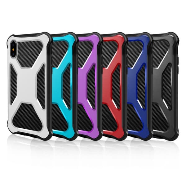 Carbon Fiber Texture 2-in-1 mobilskal med bältesfodral iPhone XS / X - Blå