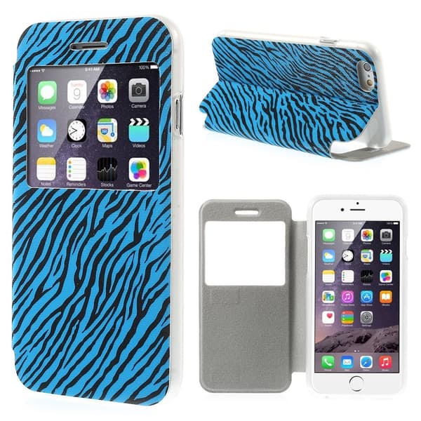 Glittery Mobilfodral med fönster till Apple iPhone 6 / 6S - Zebra Blå