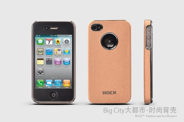 Rock Big City läder Baksideskal till Apple iPhone 4 /4S + Skärmskydd (Golden Cof