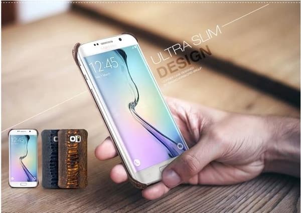 Qialino Äkta Läder BaksideSkal till Samsung Galaxy S6 Edge - MörkBlå