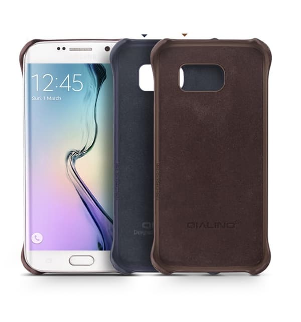 Qialino Äkta Läder BaksideSkal till Samsung Galaxy S6 Edge - MörkBlå