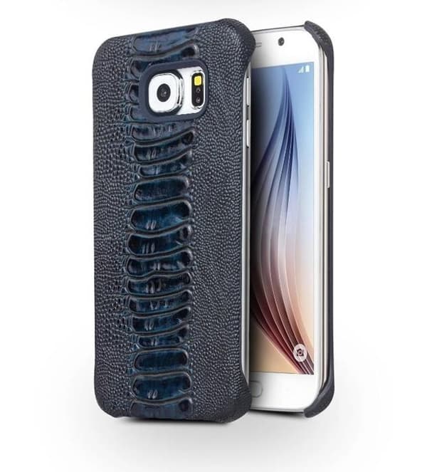 Qialino Äkta Läder BaksideSkal till Samsung Galaxy S6 Edge - MörkBlå