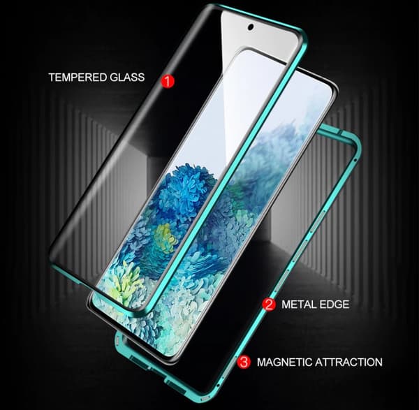 Huawei P40 Pro Skal Magnetisk Metallram + Härdat Glas Fram och Bak