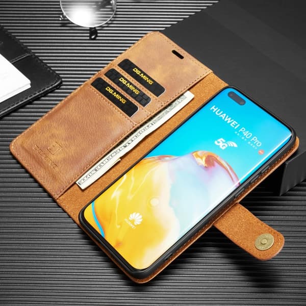 DG.MING Äkta Läder Plånboksfodral Huawei P40 Pro - Brun