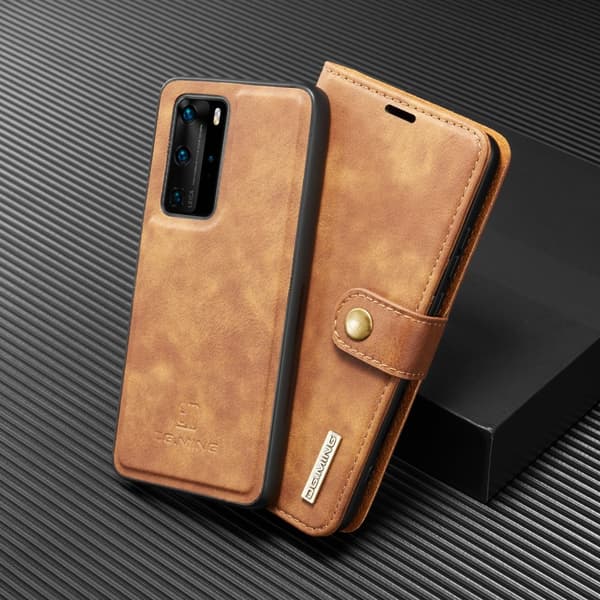 DG.MING Äkta Läder Plånboksfodral Huawei P40 Pro - Brun