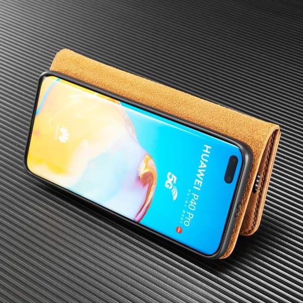 DG.MING Äkta Läder Plånboksfodral Huawei P40 Pro - Brun