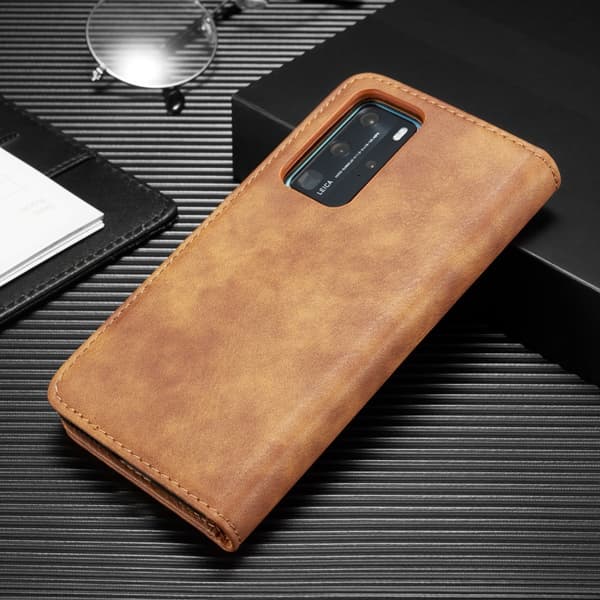 DG.MING Äkta Läder Plånboksfodral Huawei P40 Pro - Brun