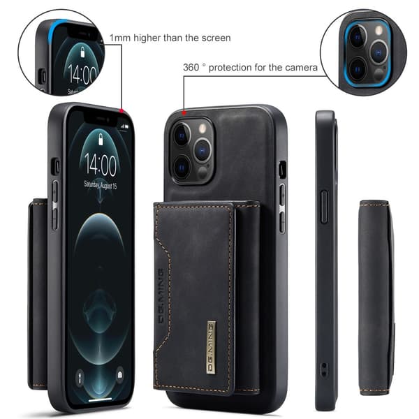 DG.MING iPhone 12 Pro Max Skal Magnetic Wallet Med Kickstand - Svart
