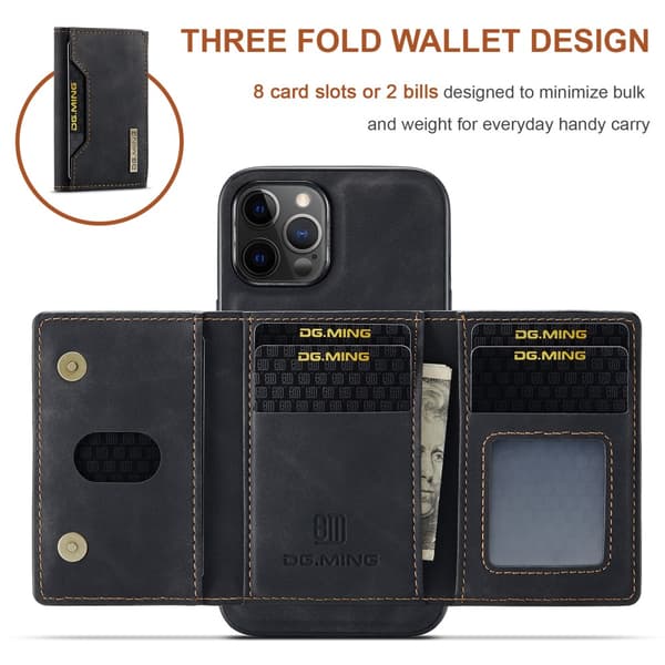 DG.MING iPhone 12 Pro Max Skal Magnetic Wallet Med Kickstand - Svart