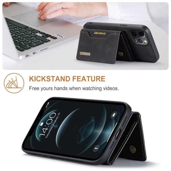 DG.MING iPhone 12 Pro Max Skal Magnetic Wallet Med Kickstand - Svart
