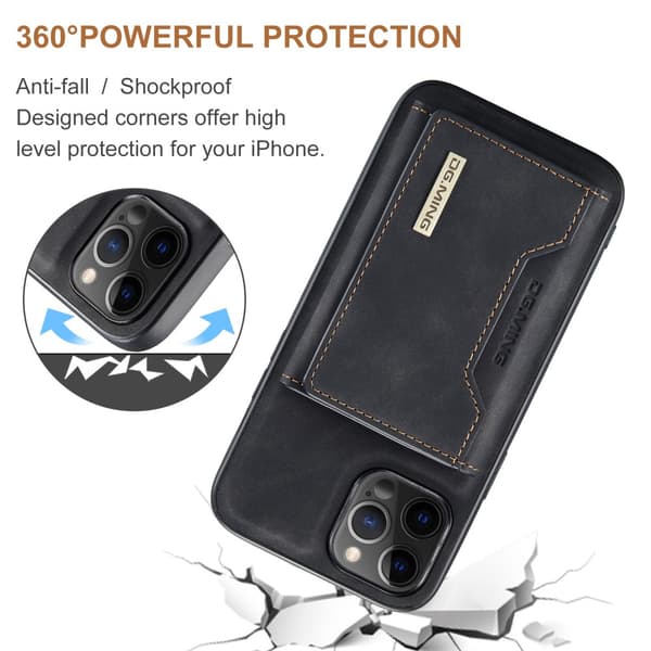DG.MING iPhone 12 Pro Max Skal Magnetic Wallet Med Kickstand - Svart