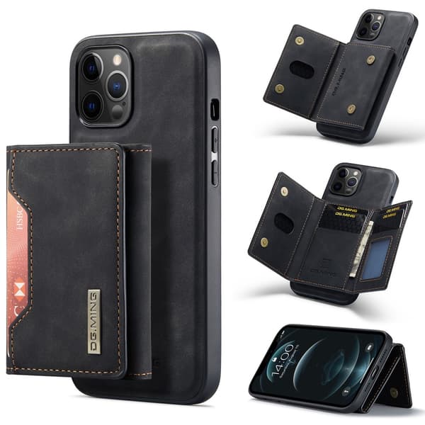 DG.MING iPhone 12 Pro Max Skal Magnetic Wallet Med Kickstand - Svart