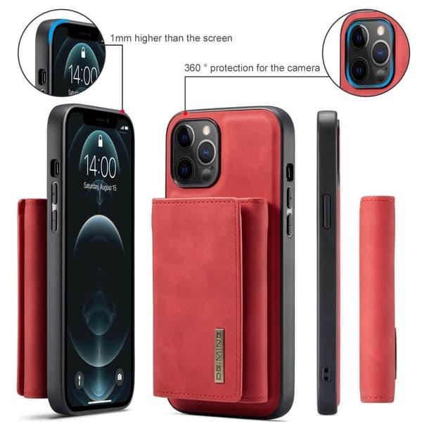 iPhone 11 Skal DG.MING M1 Magnetic Tri-fold Wallet Med Kickstand - Röd