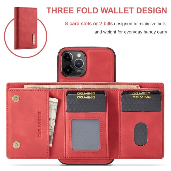 iPhone 11 Skal DG.MING M1 Magnetic Tri-fold Wallet Med Kickstand - Röd
