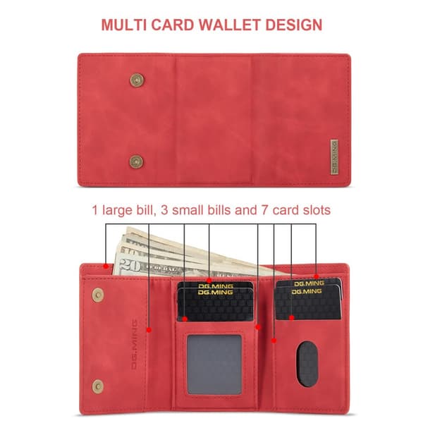 iPhone 11 Skal DG.MING M1 Magnetic Tri-fold Wallet Med Kickstand - Röd