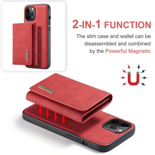 iPhone 11 Skal DG.MING M1 Magnetic Tri-fold Wallet Med Kickstand - Röd