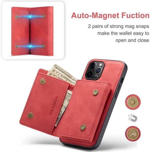 iPhone 11 Skal DG.MING M1 Magnetic Tri-fold Wallet Med Kickstand - Röd