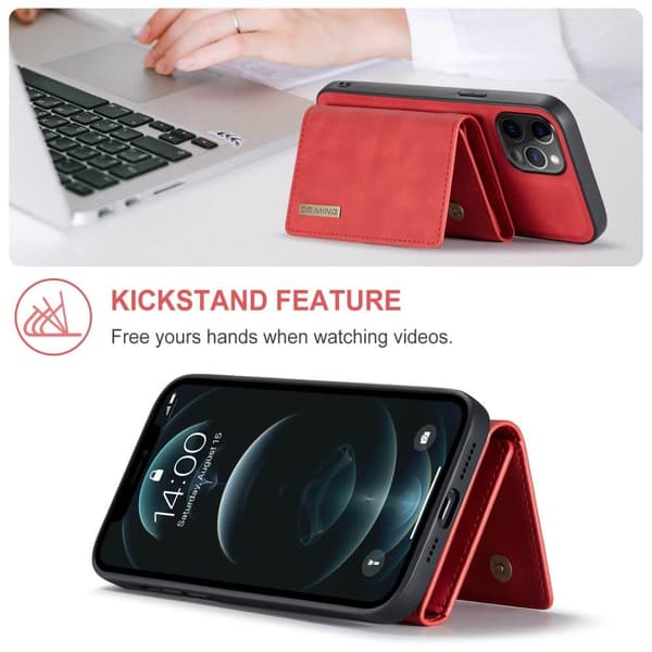 iPhone 11 Skal DG.MING M1 Magnetic Tri-fold Wallet Med Kickstand - Röd