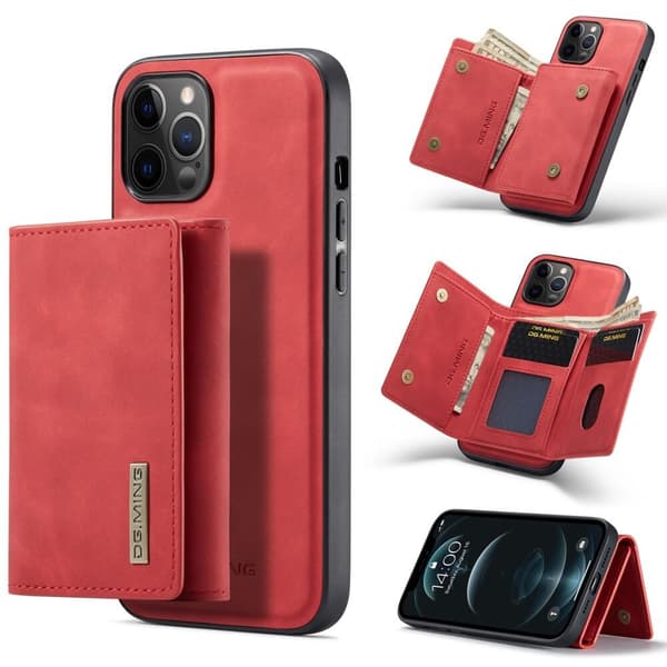 iPhone 11 Skal DG.MING M1 Magnetic Tri-fold Wallet Med Kickstand - Röd