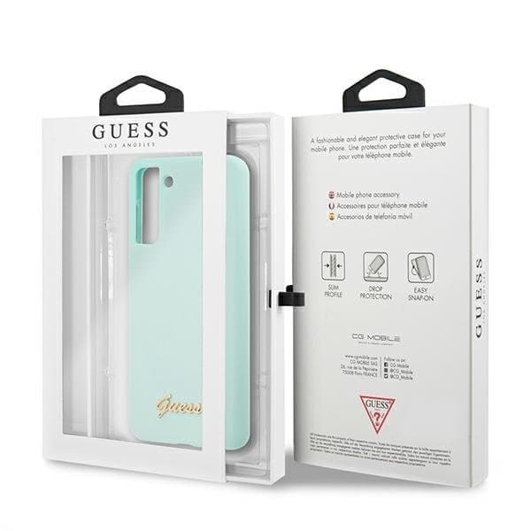Guess Skal Galaxy S21 Plus Silicone Script Metal Logo - Blå