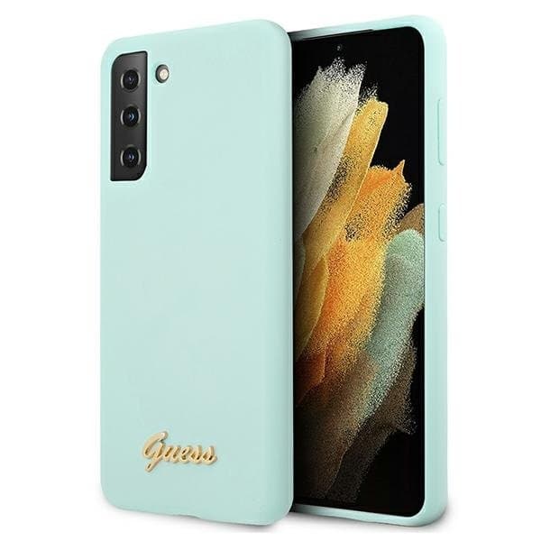 Guess Skal Galaxy S21 Plus Silicone Script Metal Logo - Blå