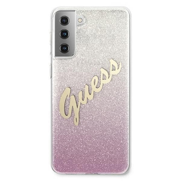 Guess Skal Galaxy S21 Plus Glitter Gradient Script - Rosa