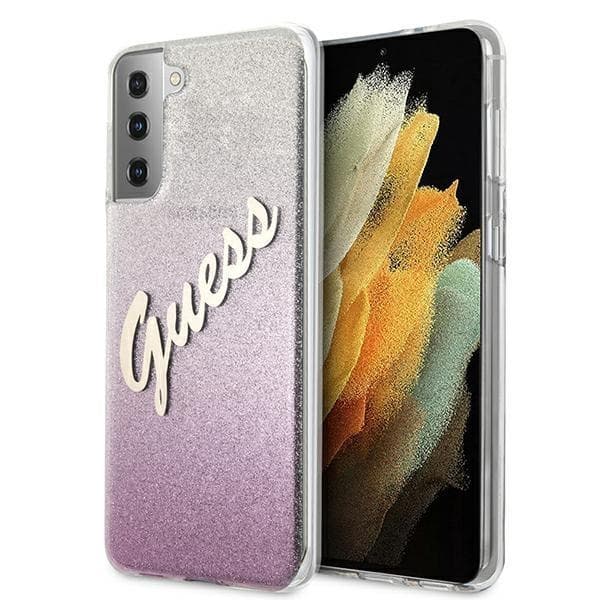 Guess Skal Galaxy S21 Plus Glitter Gradient Script - Rosa