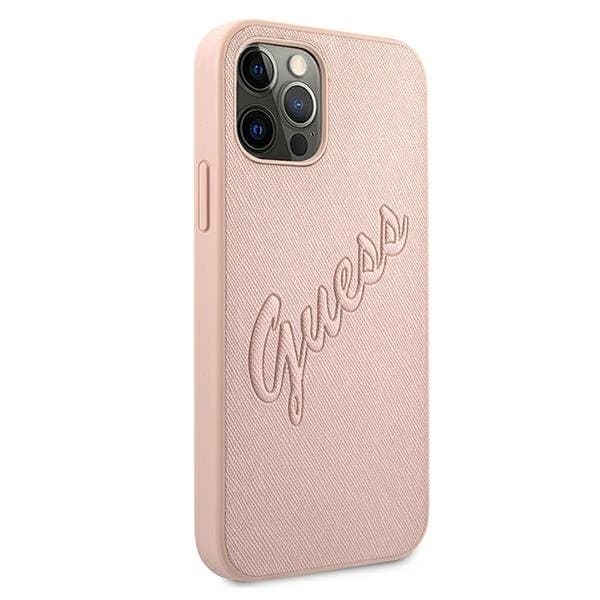 GUESS Skal iPhone 12 & 12 Pro Saffiano Vintage - Rosa