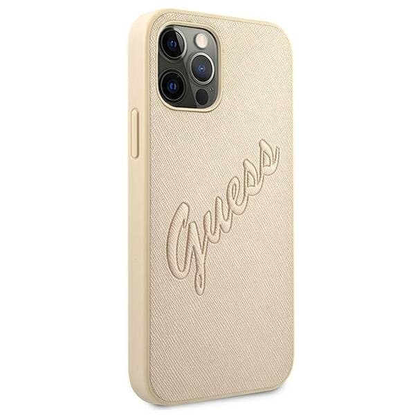 GUESS Skal iPhone 12 & 12 Pro Saffiano Vintage - Guld