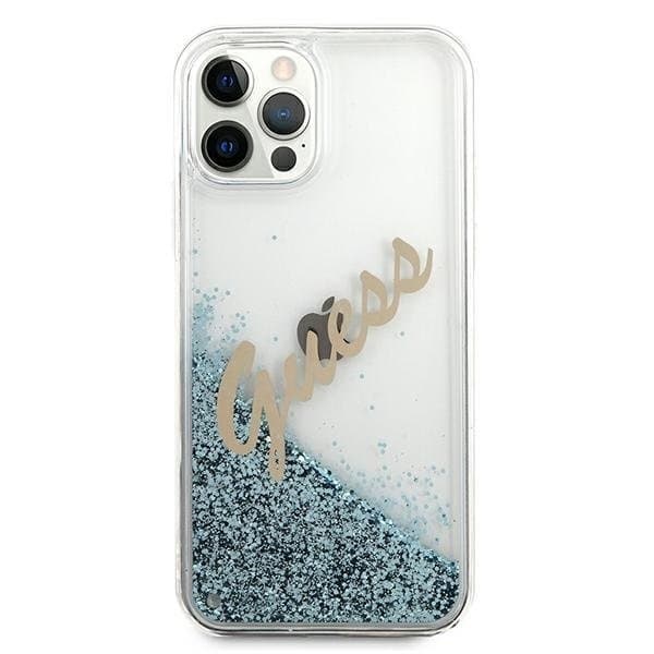 Guess iPhone 12 Pro Max Skal Glitter Vintage Script - Blå
