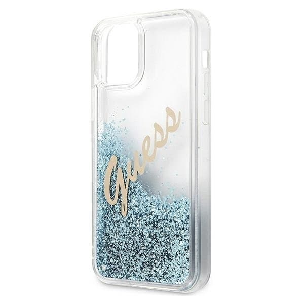 Guess iPhone 12 Pro Max Skal Glitter Vintage Script - Blå