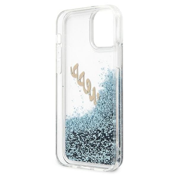 Guess iPhone 12 Pro Max Skal Glitter Vintage Script - Blå