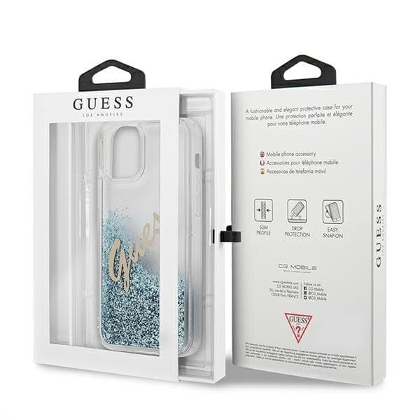 Guess iPhone 12 Pro Max Skal Glitter Vintage Script - Blå