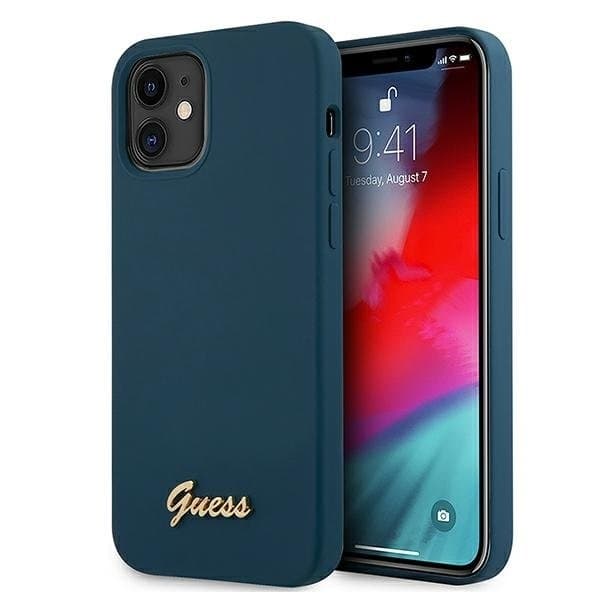 Guess Skal iPhone 12 Mini Metal Logo Script - Blå