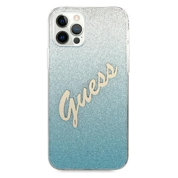 Guess iPhone 12 Pro Max Skal Glitter Gradient Script - Blå