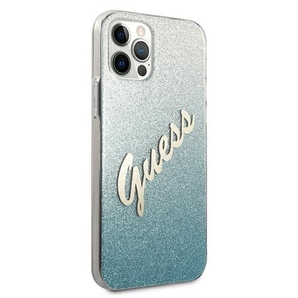Guess iPhone 12 Pro Max Skal Glitter Gradient Script - Blå