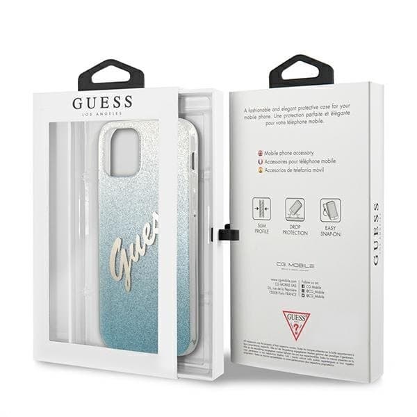Guess iPhone 12 Pro Max Skal Glitter Gradient Script - Blå