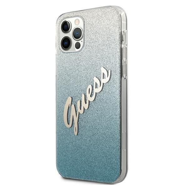 Guess iPhone 12 Pro Max Skal Glitter Gradient Script - Blå