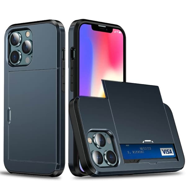 Hybrid Skal med Kortplats till iPhone 13 Pro Max - Blå