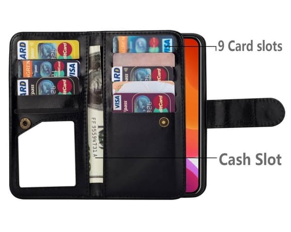 2-i-1 iPhone 13 Pro Plånboksfodral med 9 Kortplatser - Svart
