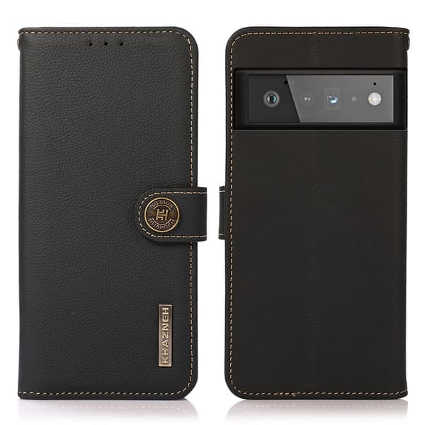 Khazneh Äkta Läder Plånboksfodral Google Pixel 6 Pro - Svart