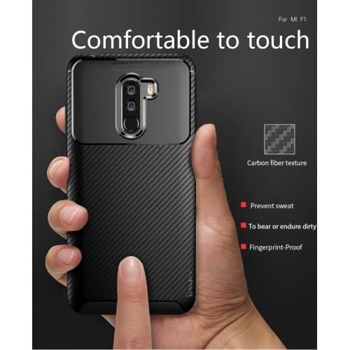 IPAKY Carbon Fiber Mobilskal till Xiaomi Pocophone F1 - Blå