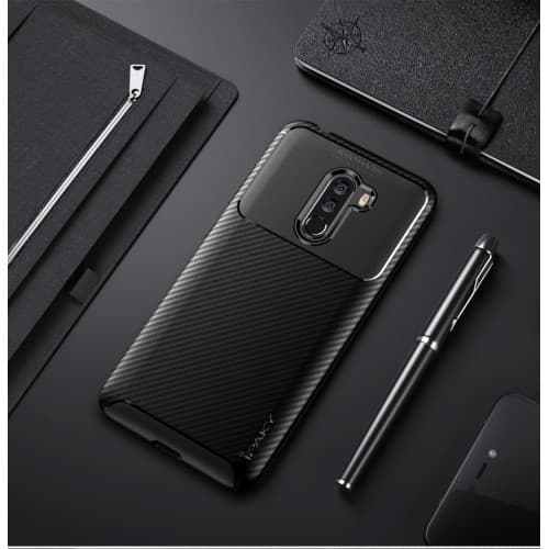 IPAKY Carbon Fiber Mobilskal till Xiaomi Pocophone F1 - Blå