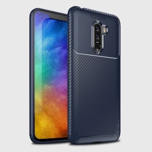 IPAKY Carbon Fiber Mobilskal till Xiaomi Pocophone F1 - Blå
