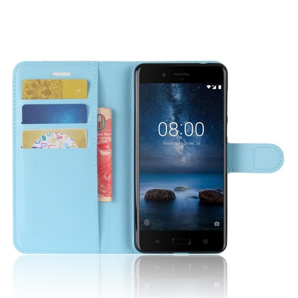 Litchi Plånboksfodral till Nokia 8 - Blå